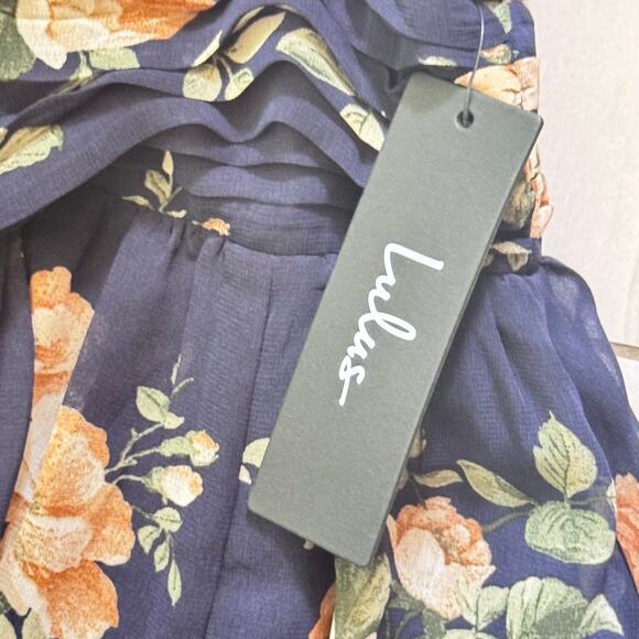 NEW LULUS Heavenly Hues Navy Blue Floral Maxi Dress Deep V-Neck & Back Sz S - Picture 10 of 14